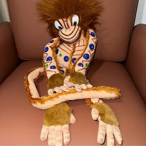 Vintage Pink Colorful Monkey Puppet Plush Stuffed Animal Long Arms Toy Playtime